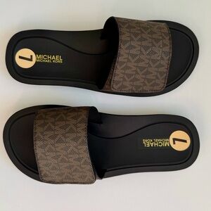 MICHAEL KORS slides Womens Sandals Brown size 10 adjustable monogram strap